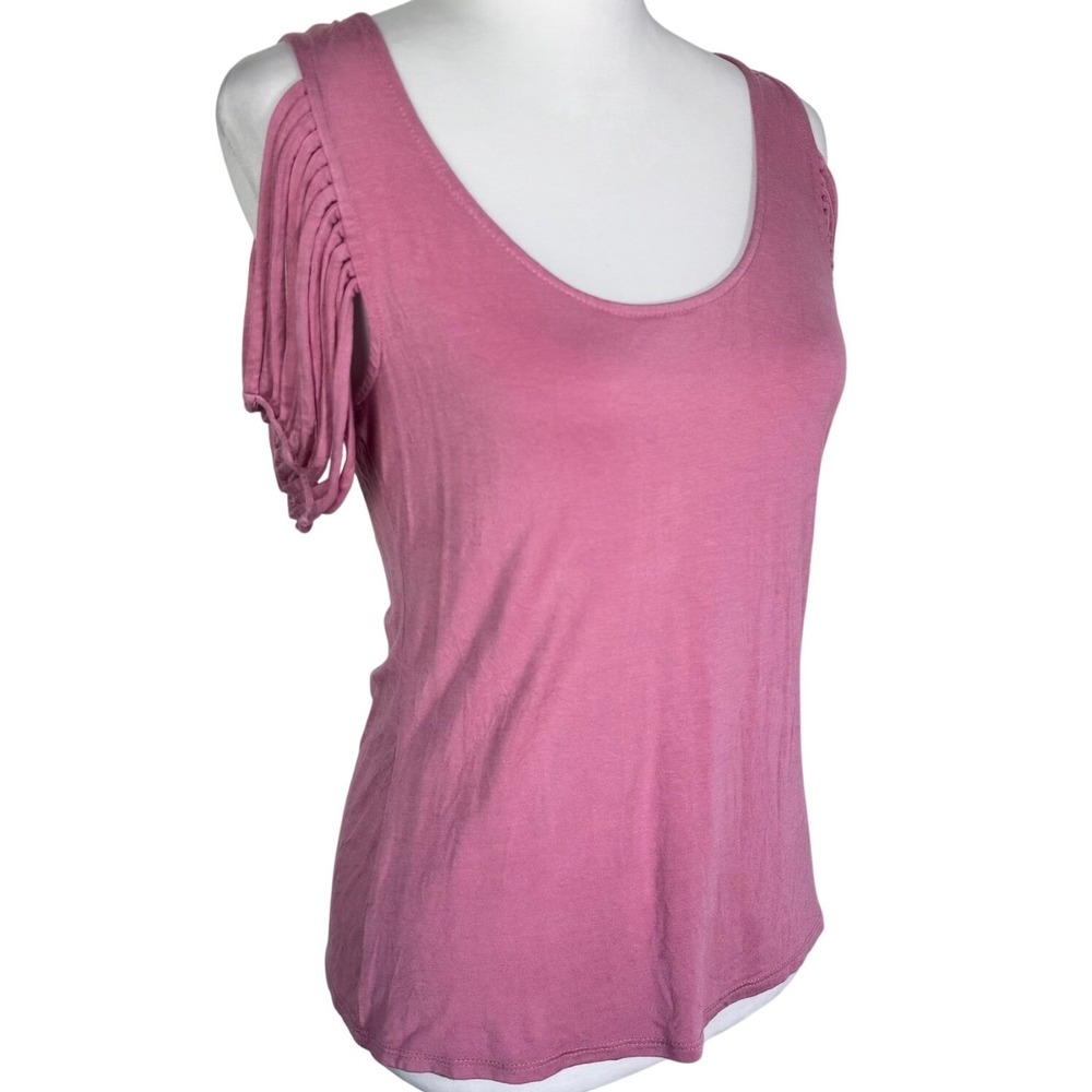 PEN PAPER‎ Women's Medium Pink Cold Shoulder Cage Short Sleeve Top